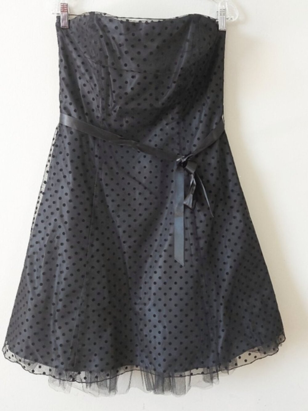 Marina Strapless Cocktail Polka Dot Punk A-line Black Tube Dress 14 Tulle Tie